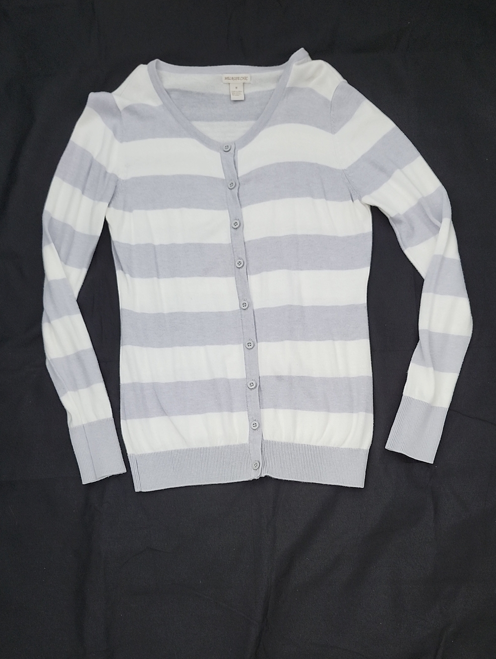 Melrose Chic Striped Button-Up Cardigan Sweater - Light Gray & White
